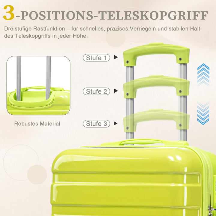 Hartschalen-Koffer Trolley Handgepäck Rollkoffer, Reisekoffer Set mit 4 Rollen, 2er Gepäckset, Gelb