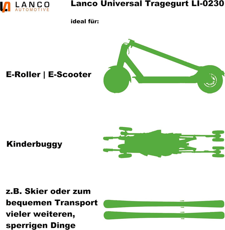 LANCO LI-0230 Universal Tragegurt für E-Scooter, E-Roller, Kinderbuggy - bis 40kg belastbar - variab