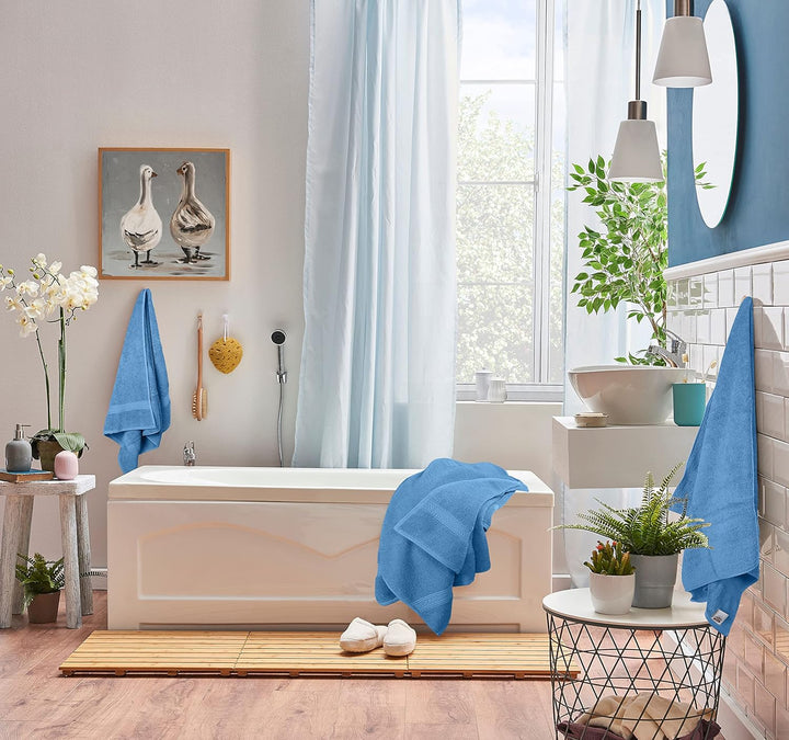 8 teilig Handtücher Set aus Baumwolle mit Aufhänger - 2 Badetuch, 2 Handtücher und 4 Washclappen - (