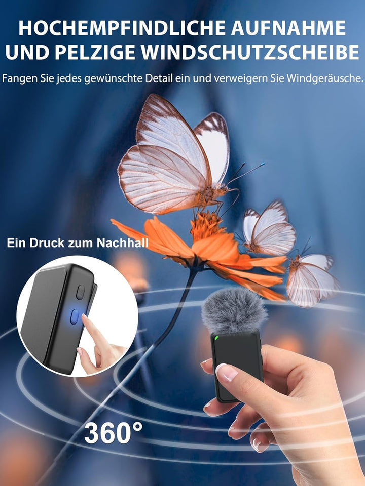 Handy Mikrofon Mini,Gimpro MB1(C) 2.4GHz【Type-C】 Plug&Play Ansteckmikrofon mit 1 Druck Stummschaltun
