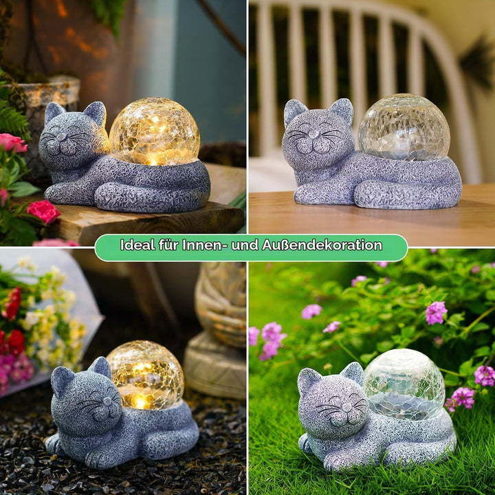 Yeomoo Solar Katzen Deko mit Solarlampen Gartendeko - Lustige Liegende Katzenfigur Wetterfeste Garte