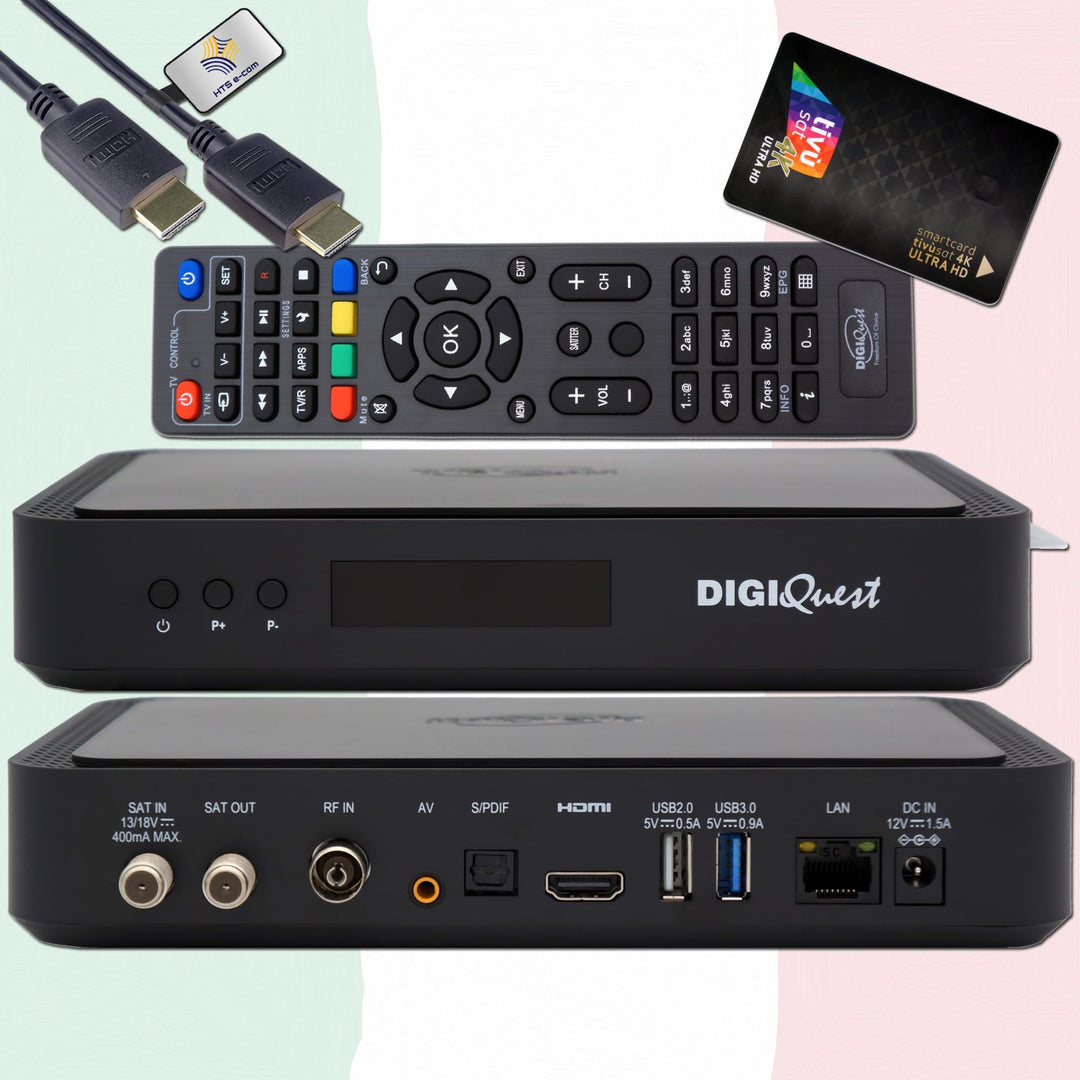 DigiQuest Q99 4K UHD TiVuSat Receiver inkl. Karte – Italienisches Fernsehen über Satellit (RAI, Medi