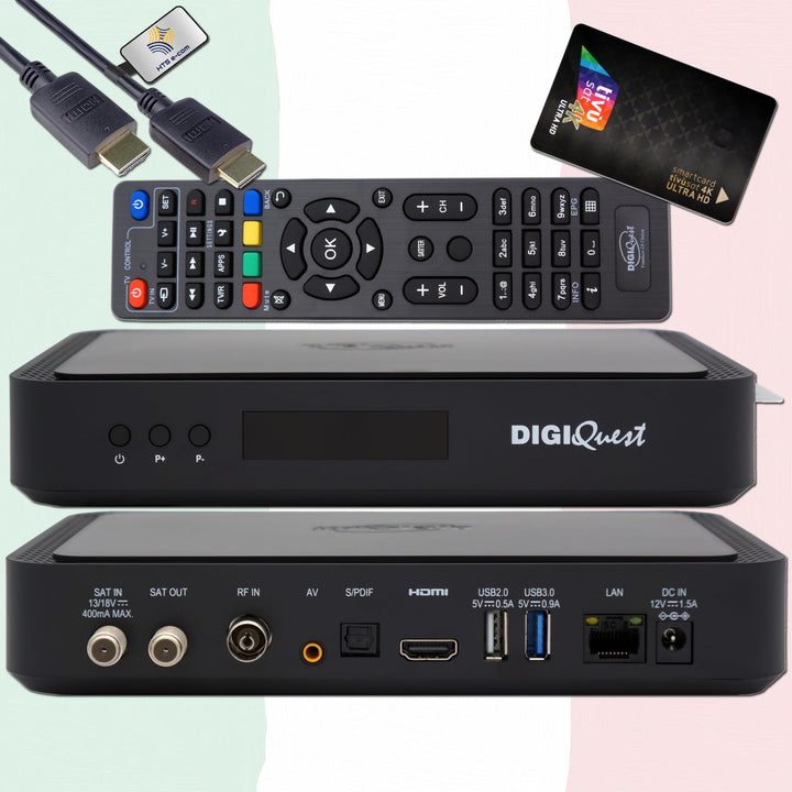 DigiQuest Q99 4K UHD TiVuSat Receiver inkl. Karte – Italienisches Fernsehen über Satellit (RAI, Medi