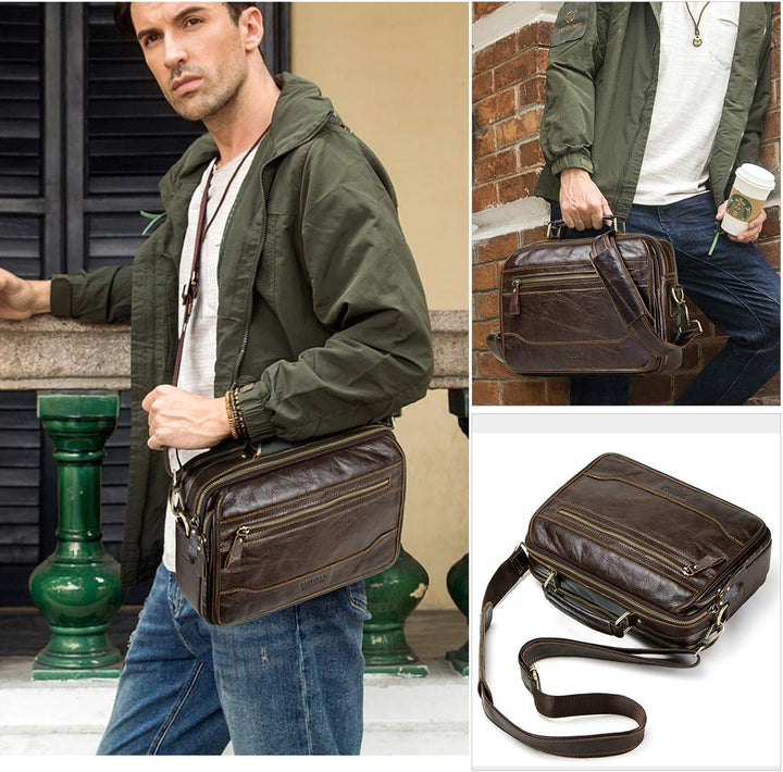 Contacts Herren Umhängetasche aus echtem Leder, für Reisen, 30,5 cm (12 Zoll) Laptop, Kaffeebraun