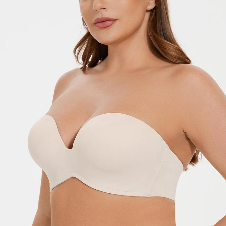 MELENECA Damen Ohne Bügel Gepolstert Anti-Rutsch Push Up Trägerloser BH 70C Sanddollar, 70C Sanddoll