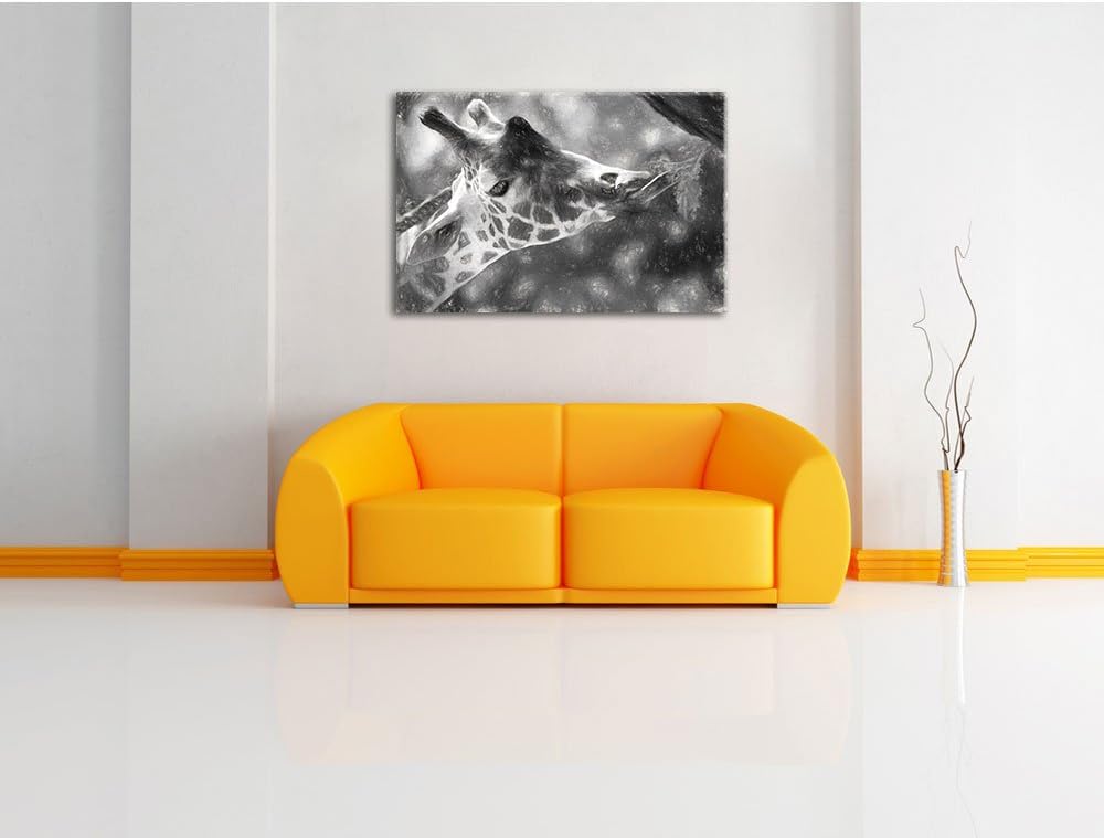 Pixxprint fressende Giraffe als Leinwandbild/Grösse: 100x70 cm/Wandbild/Kunstdruck/fertig bespannt,