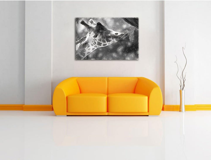 Pixxprint fressende Giraffe als Leinwandbild/Grösse: 100x70 cm/Wandbild/Kunstdruck/fertig bespannt,