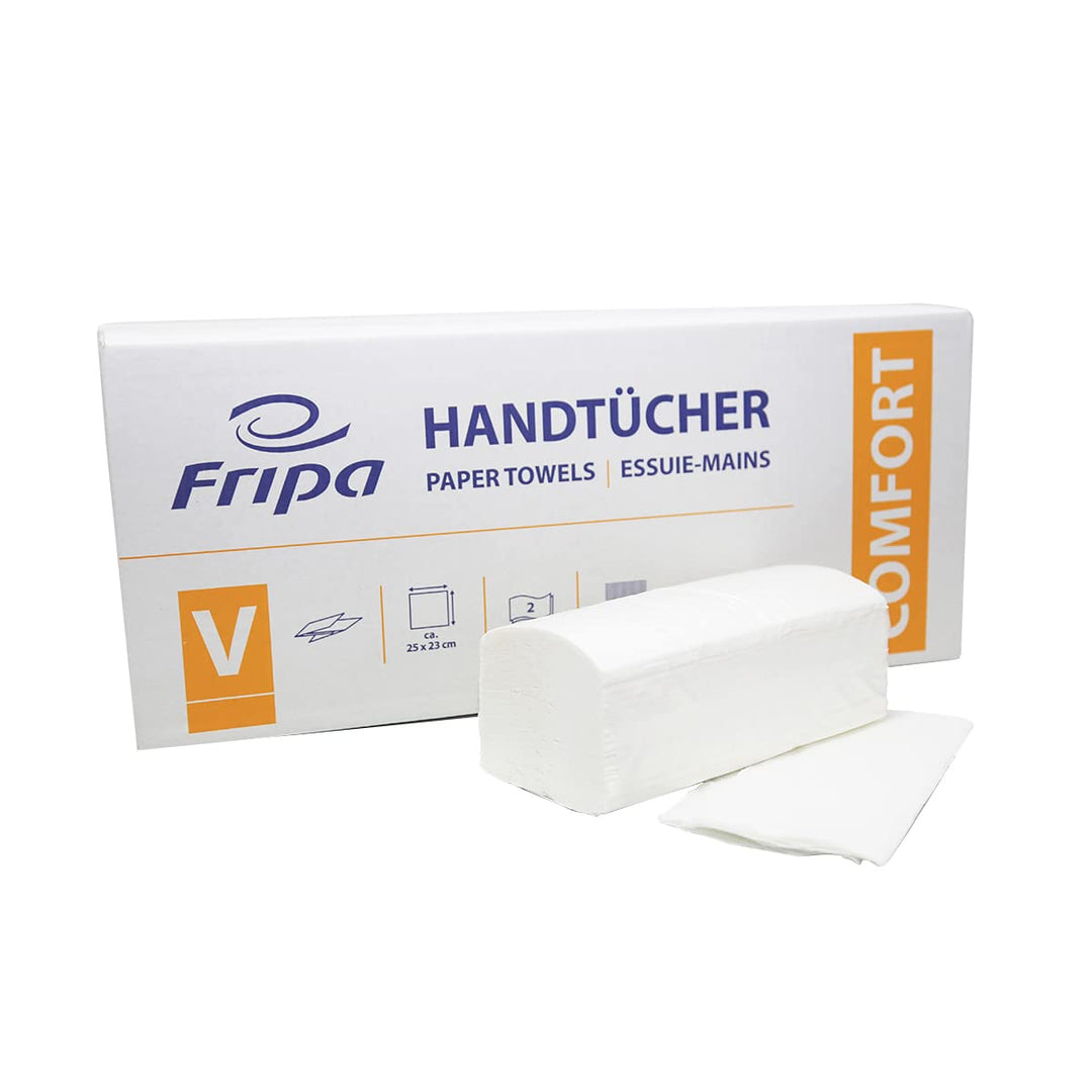 Fripa Papiertücher Comfort: 2-lagig, 20 Bund x 160 Blatt, 100% Zellstoff, V-Falz, hochweiss