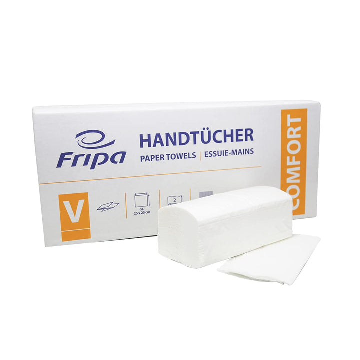 Fripa Papiertücher Comfort: 2-lagig, 20 Bund x 160 Blatt, 100% Zellstoff, V-Falz, hochweiss