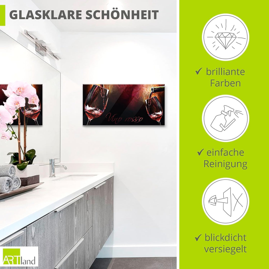 ARTland Glasbilder Wandbild Glas Bild einteilig 60x30 cm Querformat Rotwein Lounge Bar Restaurant It