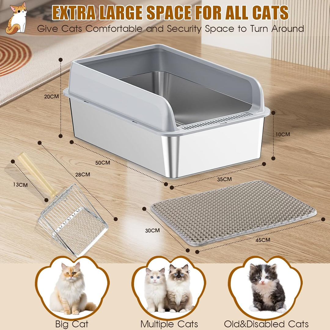 LADYSONS Katzenklo Edelstahl, Katzentoilette, Katzenklo Gross, Auslaufsicher und Gegen Halbgeschloss