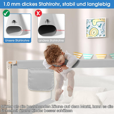 Bettgitter, 180cm Bettschutzgitter für Kinder ab 0-10 Jahren , einziehbare Kinderbettgitter Babybet