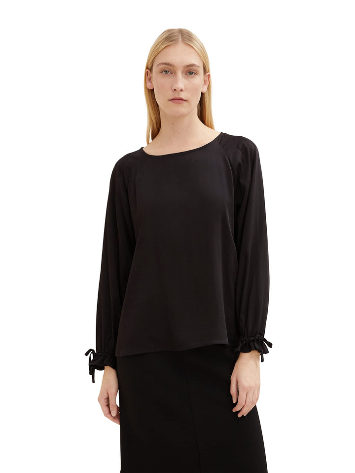 TOM TAILOR Damen Bluse mit Schleife am Ärmel 32 14482 - Deep Black, 32 14482 - Deep Black