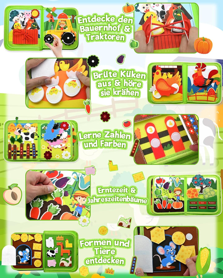 Meafeng® Busy Board Montessori Spielzeug ab 1 2 3 Jahre, 20 in 1 Quiet Book Activity Board mit Bauer