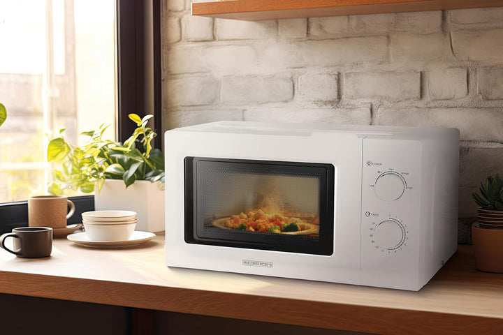 HEINRICHS Mikrowelle, kompakte Mikrowelle, 20L Volumen, 5 Leistungsstufen, inkl.35 min. Timer, Defro