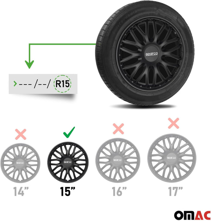 Sparco SPC1596BK Set Wheel Covers Roma 15-inch Black, Pulgadas ROMA 15 zoll SCHWARZ, ROMA 15 zoll SC