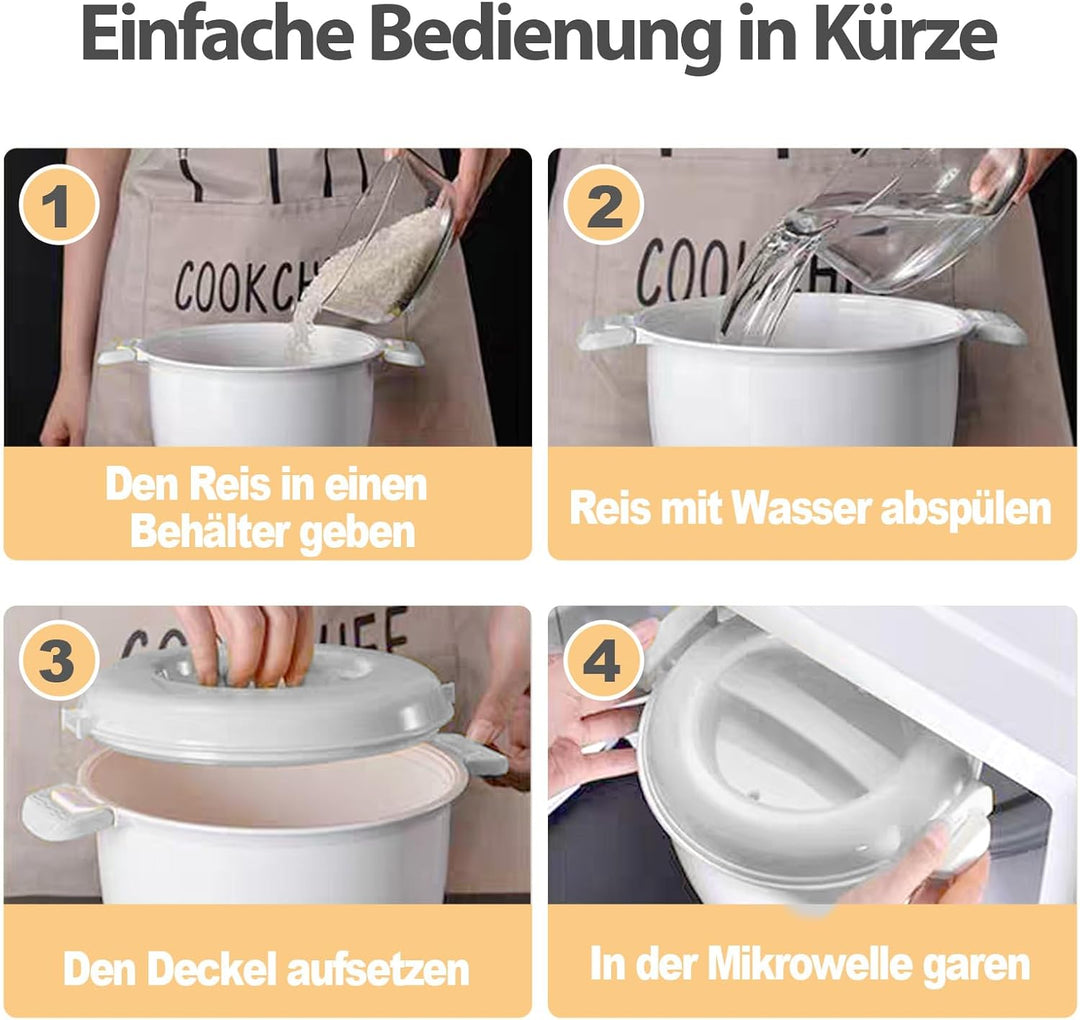 Reiskocher Mikrowelle, Tragbarer Mikrowellen Reiskocher, Mikrowellen Dampfgarer mit Reislöffel & Fil