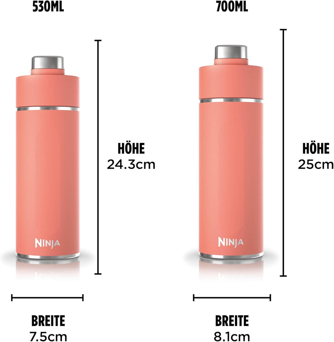 Ninja Thirsti Wasserflasche, Thermobecher to go, 530ml, auslaufsicherer Deckel, für kohlensäurehalti