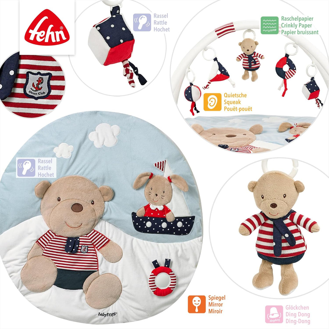 Fehn 078220 3-D-Activity-Decke Teddy / Spielbogen mit 5 abnehmbaren Spielzeugen für Babys Spiel & Sp
