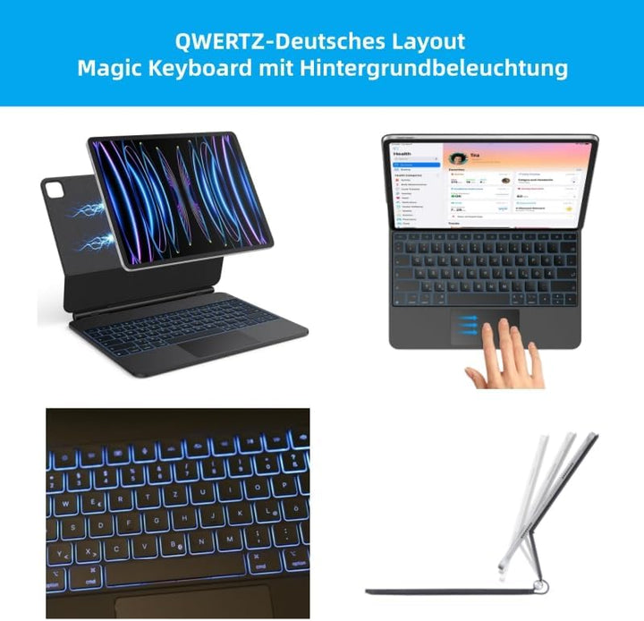 Deutsches QWERTZ-Layout Magic Keyboard Case für iPad Pro 12,9 Zoll (3., 4., 5., 6. Gen) & Air 13" (M