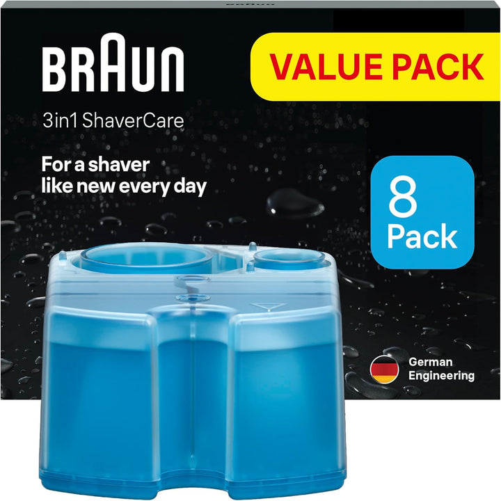 Braun 3-in-1 ShaverCare Reinigungskartuschen für Reinigungsstationen, Hygienische Reinigung, 8er Pac