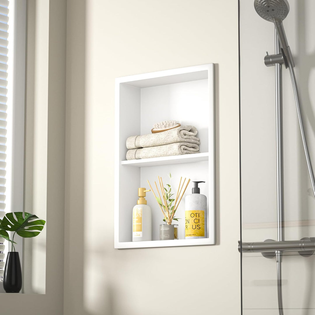 Weiss Edelstahl Duschnische 45 x 30 cm – Doppelregale, Starke Aufbewahrung, ideal für Badezimmerausb