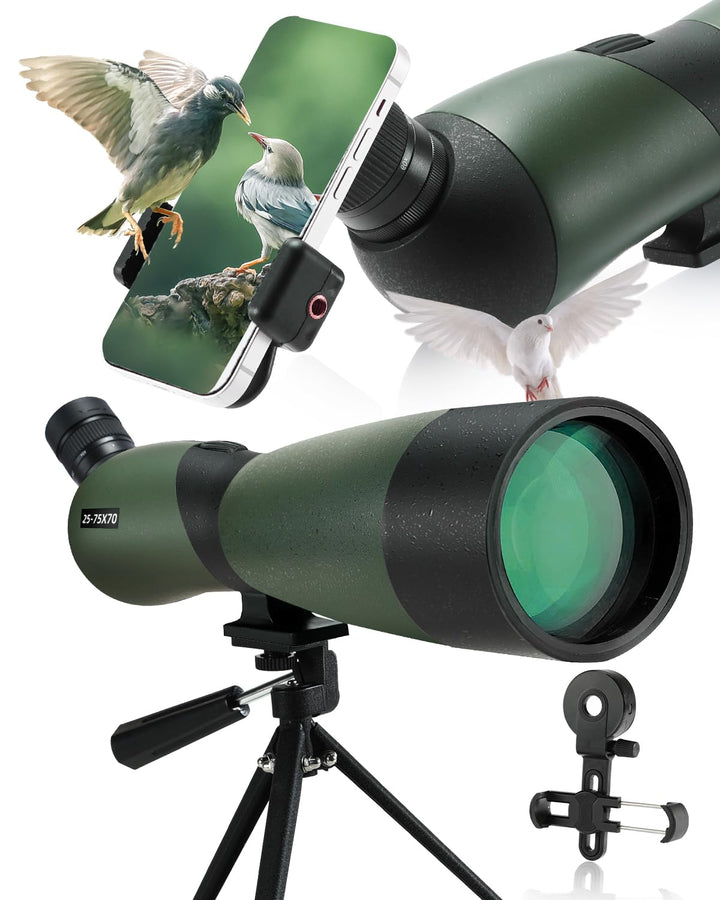 25-75x70mm Spektive mit Stativ, Telefonadapter & Tragetasche, Zoom BAK4 Prisma 45 Grad wasserdichtes