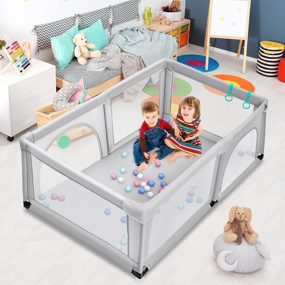 GOPLUS Baby Laufstall mit 50 Spielbällen, Krabbelgitter für Kleinkinder & Säulinge, stabiler Laufgit