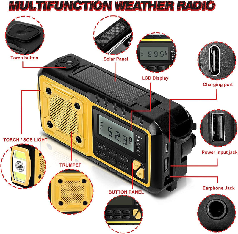 AOKBON Solar Radio Tragbar Kurbelradio Dynamo Radio AM/FM mit 5000mAh Wiederaufladbare Batterie Powe