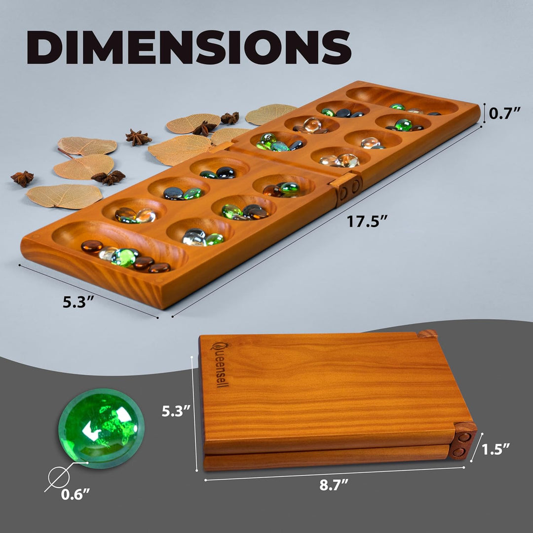 Mancala-Brettspiel mit Magnetverschluss – Klassisches Faltspiel für 2 Spieler – Mancala-Set aus Holz