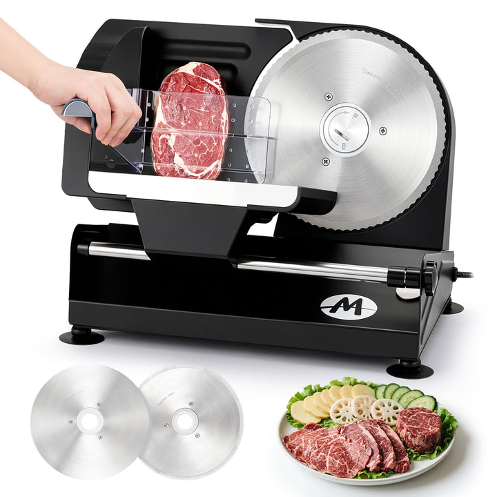 Moongiantgo Allesschneider Elektrisch Brotschneidemaschine mit 2x Abnehmbarer 7.3'' Edelstahlklinge,