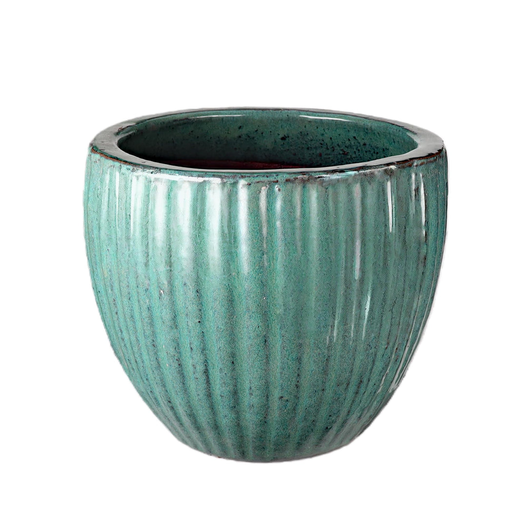 TucanoHamburg Blumentopf, Modell Eiertopf Stripes Jade, grün/blau 26x25cm, frostfest