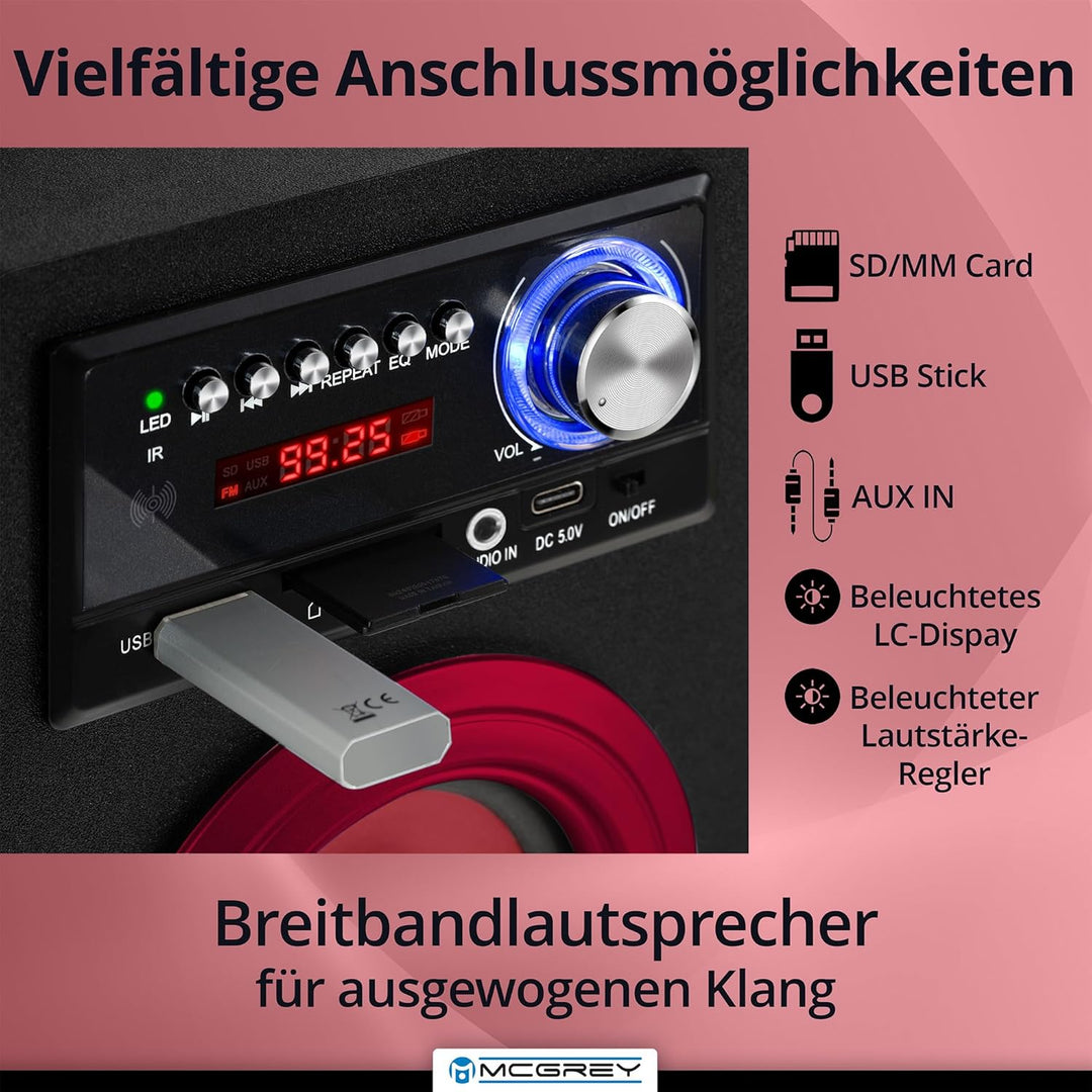 McGrey BS-20 Beachside Bluetooth Akku-Lautsprecher - Tragbare Musikbox mit Bluetooth, FM-Radio, USB/
