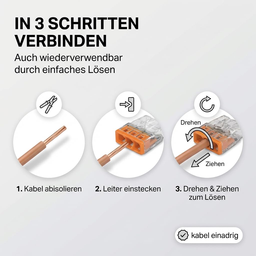 Verbindungsklemmen Set 250 Stück – enthält Original WAGO Klemmen Set Serie 2273 (2-, 3-, 4-, 5-, 8 p