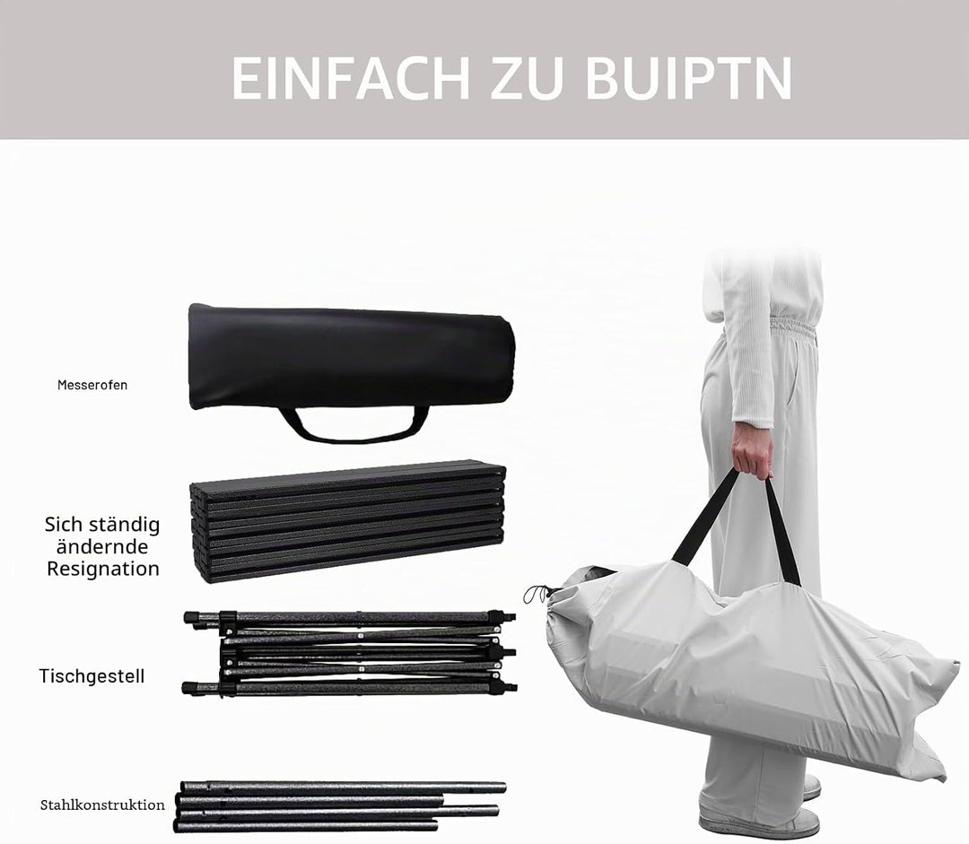 Vinteky Campingtisch faltbar Höhenverstellbar Klapptisch Höhenverstellbarer Falttisch mit aufrollbar