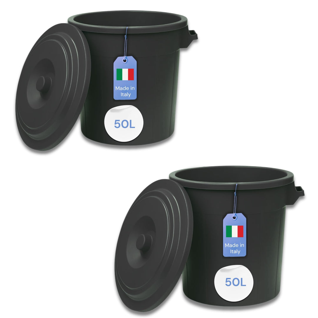 YourCasa Mülltonne 2 x 50L - Mülleimer mit Deckel - Tonne mit Trageriffen für Garten - Futtertonne o