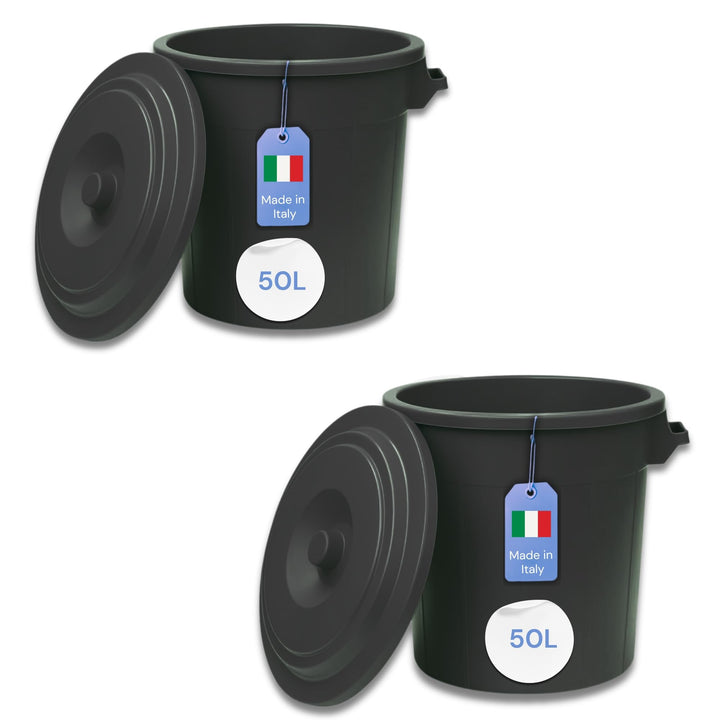 YourCasa Mülltonne 2 x 50L - Mülleimer mit Deckel - Tonne mit Trageriffen für Garten - Futtertonne o