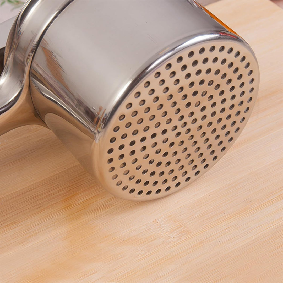 Kartoffelpresse aus Edelstahl 450 ml, robuster Kartoffelstampfer mit Feste Scheibe, Küchenhelfer für