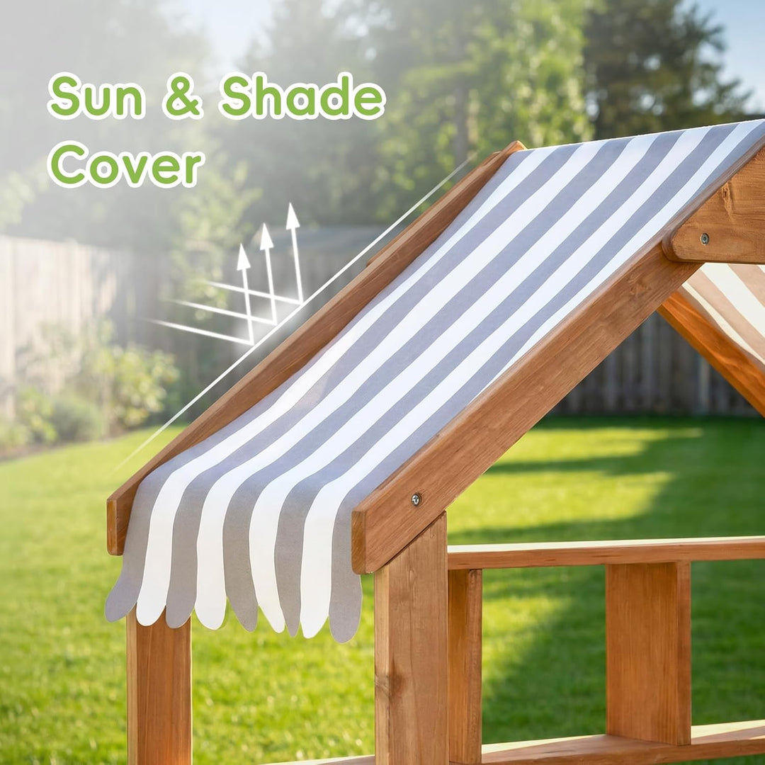 OOOK Outdoor Spielküche, Grosse Matschküche Outdoor aus Holz, Gartenspielküche mit Gartenspüle, Töpf