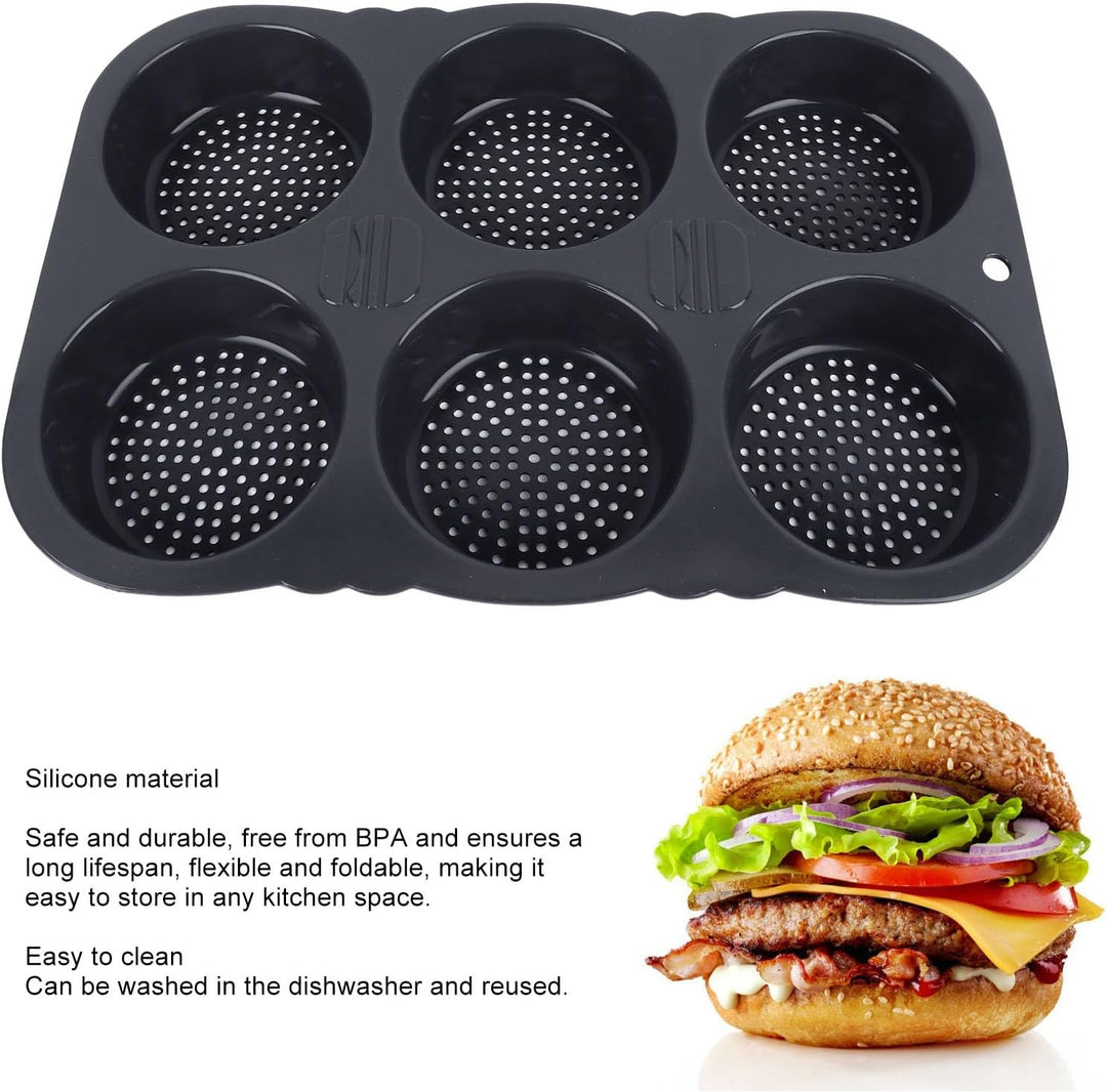 Burger Buns Backform Silikon, Brotbackform Rund 6 Gitter 10cm Antihaft Brotform für Hamburger Muffin