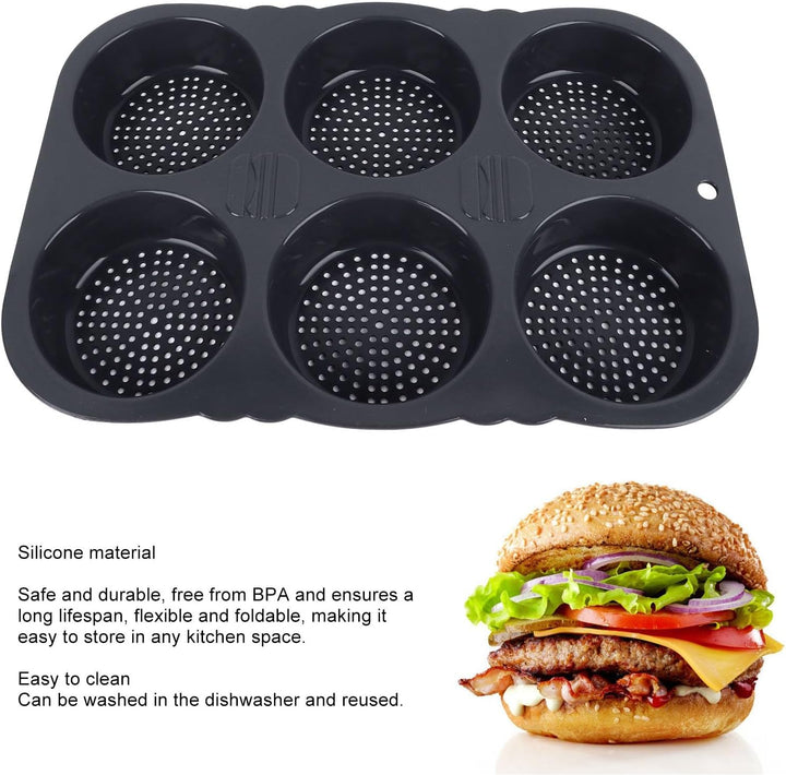 Burger Buns Backform Silikon, Brotbackform Rund 6 Gitter 10cm Antihaft Brotform für Hamburger Muffin