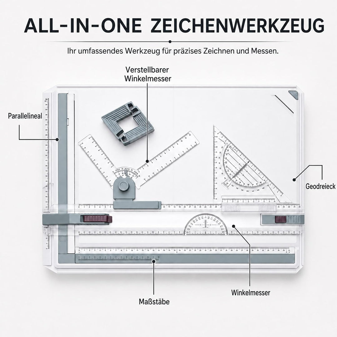 Zeichenbrett A3 Zeichenplatte mit Schiebelineal T-Quadrat und Winkelmesser