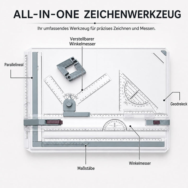 Zeichenbrett A3 Zeichenplatte mit Schiebelineal T-Quadrat und Winkelmesser