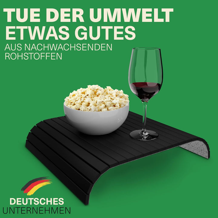 Green'n'Modern Sofatablett rutschfest - Holz Bambus Getränkehalter Armlehne | Couch Tablett flexibel