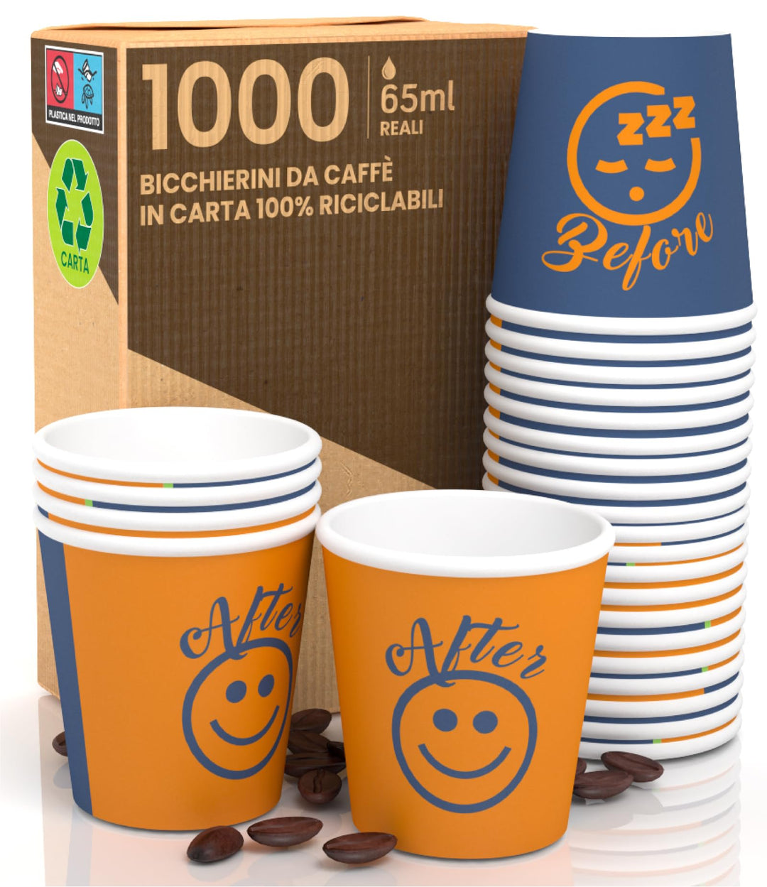 DownupCUP Blue 1000 Kaffeebecher aus Papier, 65 ml, umweltfreundlich, biologisch abbaubar, Einwegbec