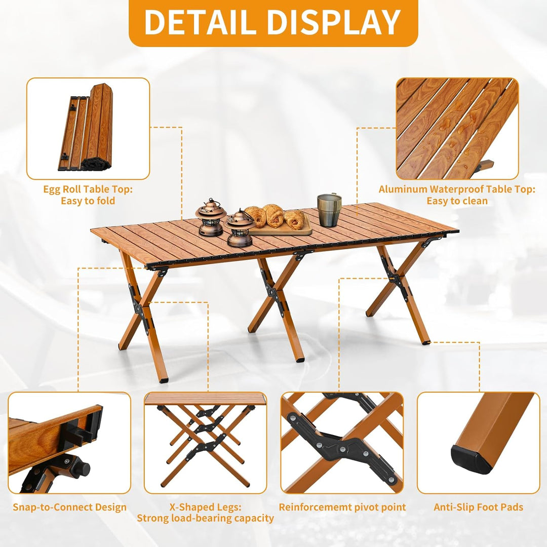 BOOSDEN Campingtisch Klappbar, Campingtisch 120x80cm, Klapptisch Camping, Rolltisch Camping, Falttis