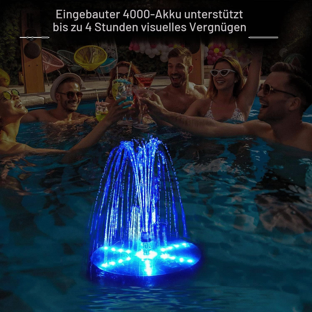 SZMP Solar Springbrunnen für aussen, 2026 Neu 4W 4000mAh Akku - 30 Bunten Lichter - Solarbrunnen Tei