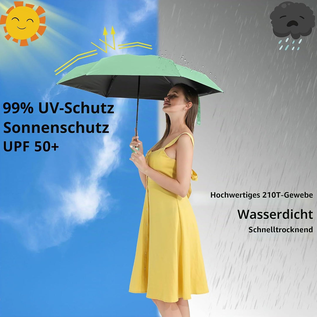 BAODINI Reise-Mini-Regenschirm für Geldbörse mit Etui, kleiner, kompakter UV-Regenschirm, Sonnenlich