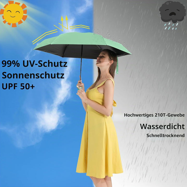 BAODINI Reise-Mini-Regenschirm für Geldbörse mit Etui, kleiner, kompakter UV-Regenschirm, Sonnenlich