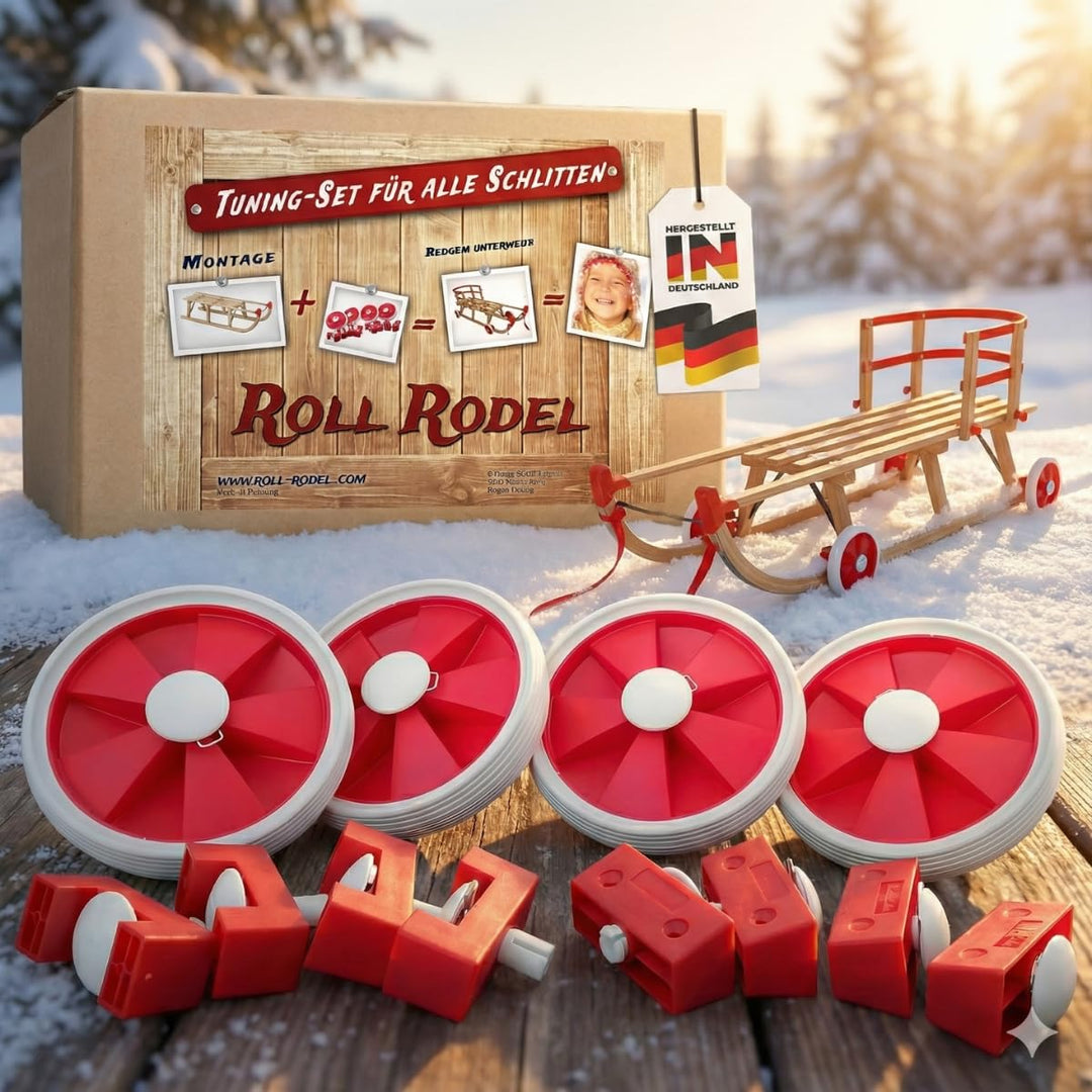 Roll Rodel Bausatz (ohne Schlitten) - Tuning Set für alle Holzschlitten / Rollen für Kinderschlitten